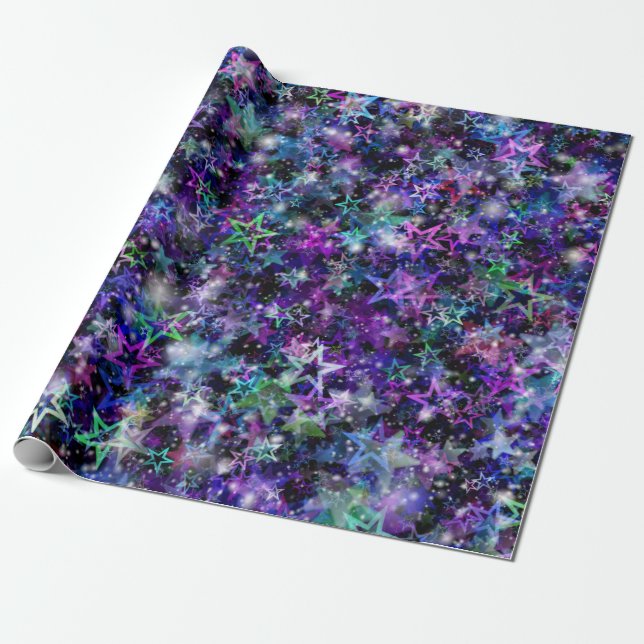 Regalo estrellas de arco iris envueltas en papel (Desenrollado)