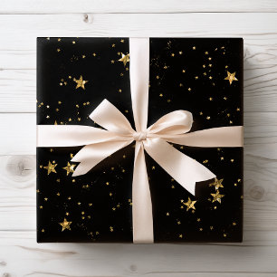 Regalo Estrellas de oro y negro   Papel de ajuste celeste