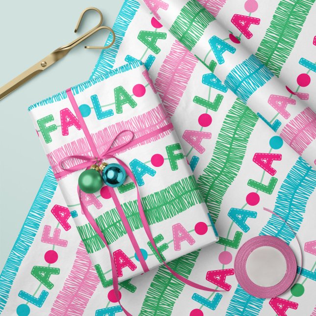Regalo Fa La Garland - Rollo de papel envuelto para Navid (Festive and retro- "FA LA LA Garland"- Gift Wrap Roll- by clearlytangled studio.)