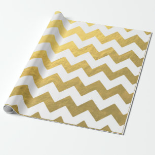 Regalo Falso oro de Chevron y papel de embalaje blanco