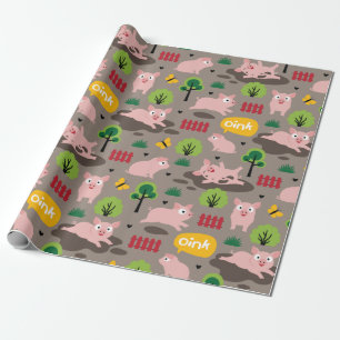 Regalo Felices Piglets En El Papel De Envoltura De Barro