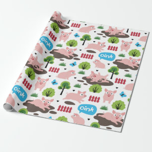 Regalo Felices Piglets En El Papel De Envoltura De Barro