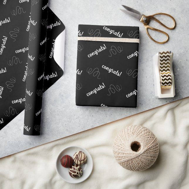 Regalo ¡Felicidades! Papel de envolvimiento negro (Artesanía)