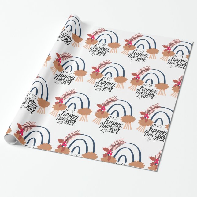 Regalo Feliz Año Nuevo Boho Rainbow Gift Papel de ajuste (Desenrollado)