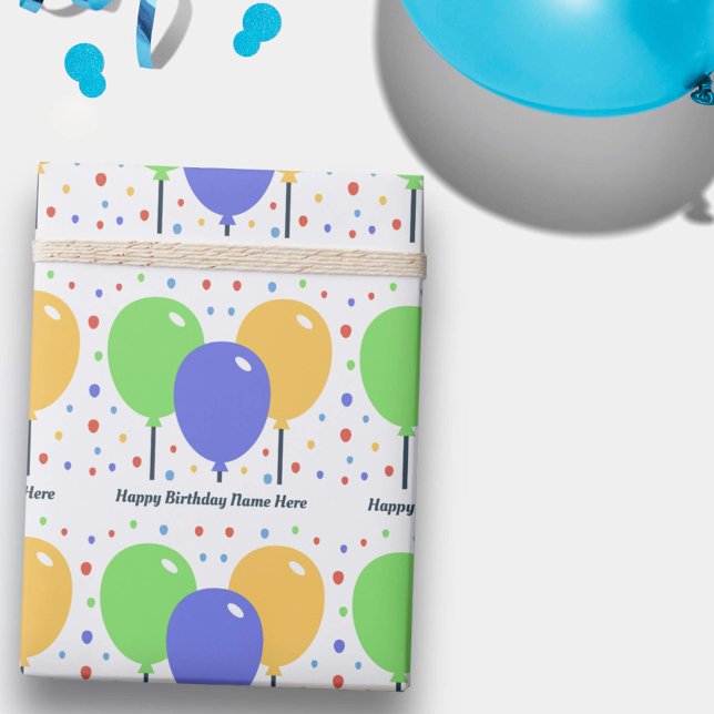Regalo Feliz cumpleaños envolviendo papel con globo de co (Happy Birthday Wrapping Paper with Colored Balloon)