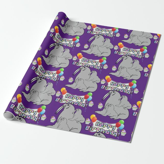 Regalo Feliz cumpleaños envolvimiento de papel de sellado (Desenrollado)