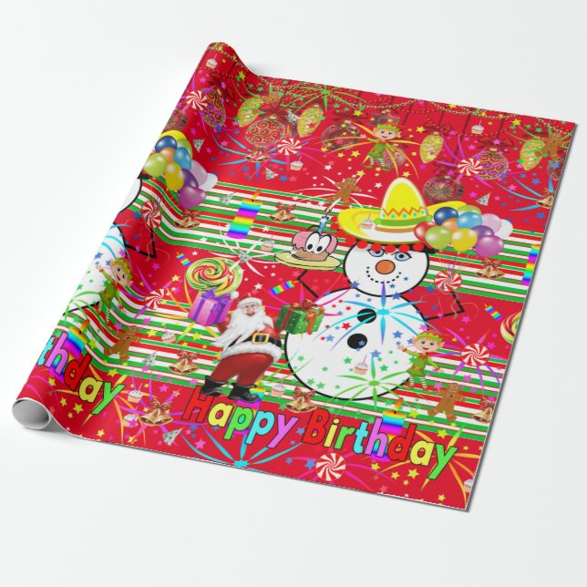 Regalo Feliz cumpleaños, envuelto de papel Snowman (Desenrollado)