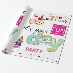 Regalo Feliz cumpleaños envuelto papel de diversión paste