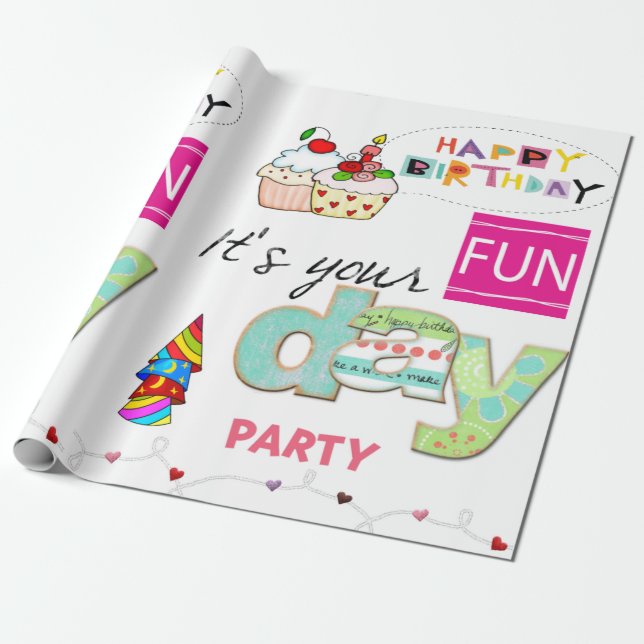 Regalo Feliz cumpleaños envuelto papel de diversión paste (Desenrollado)