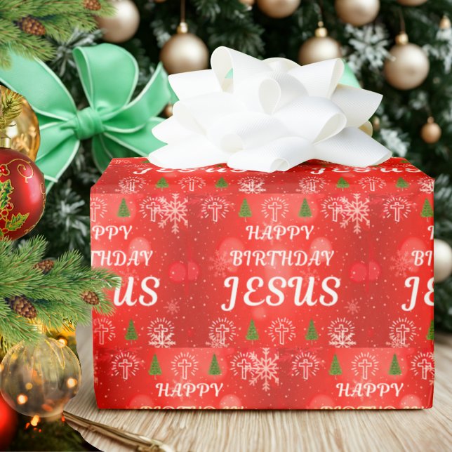 Regalo Feliz cumpleaños Jesús Papel de regalo, Navidad (Jesus wrapping paper. Christian wrapping paper roll. Christian themed Christmas wrapping paper.)