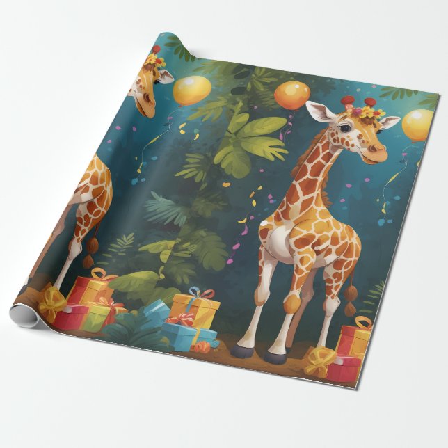 Regalo Feliz Giraffe con regalos | Papel de envolver (Desenrollado)
