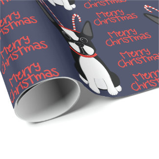 Regalo Feliz Navidad! Papel de envolver de Boston Terrier
