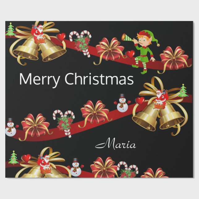 Regalo Feliz Papel de envolvimiento navideño Elf Snowman  (Superficie plana)