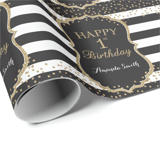 Regalo Feliz primer cumpleaños, papel de ajuste para Purp (Esquina del rollo)