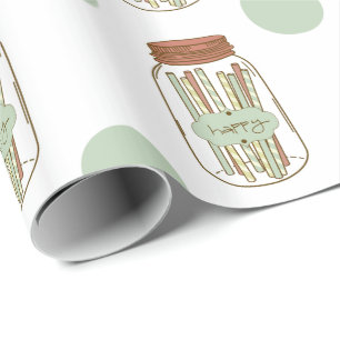Regalo Feliz tarro de albañil y papel de envoltura de paj