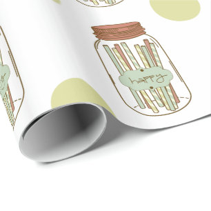 Regalo Feliz tarro de albañil y papel de envoltura de paj