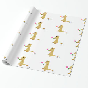Regalo Ferret sosteniendo un papel de envolvimiento de fl