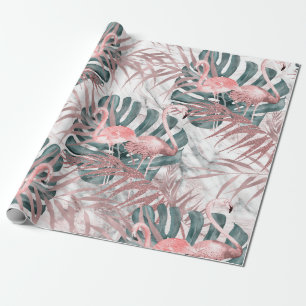 Regalo Flamingos Tropicales de Oro Rosa Hojas y Papel de 