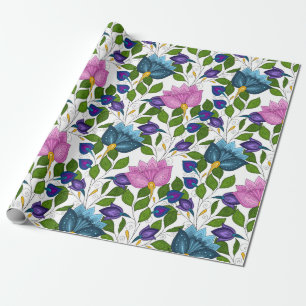 Regalo Flores Y Patrón Swirl 32 Papel De Envoltura