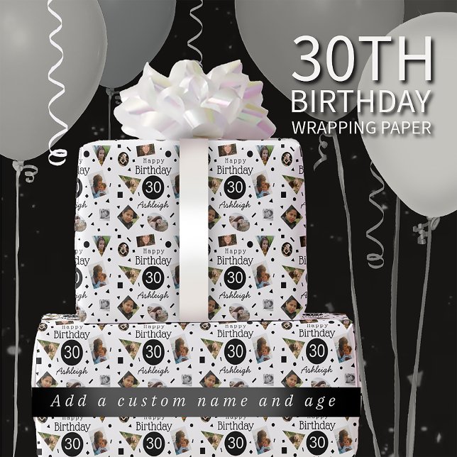 Regalo Foto Confetti Nombre 30 cumpleaños Papel de envolv (Subido por el creador)
