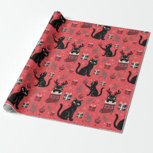 Regalo Funny Navidades de gatos negros envolviendo papel