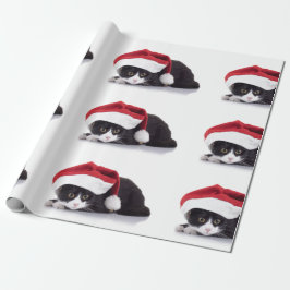 Regalo Gatito con papel de envolvimiento de Santa Hat