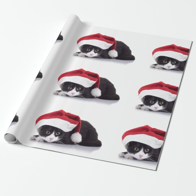 Regalo Gatito con papel de envolvimiento de Santa Hat (Desenrollado)