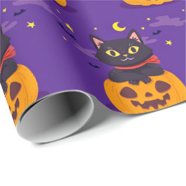 Regalo Gato lindo en papel de envolver calabaza