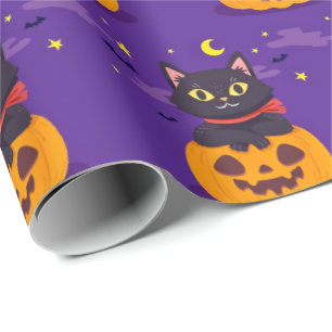 Regalo Gato lindo en papel de envolver calabaza