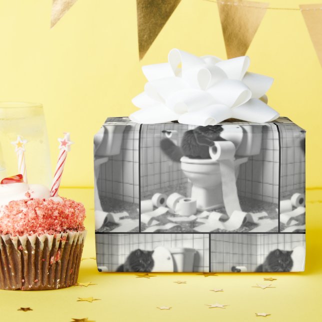 Regalo Gato negro desmoronando un rollo de papel higiénic (Fiesta de cumpleaños )