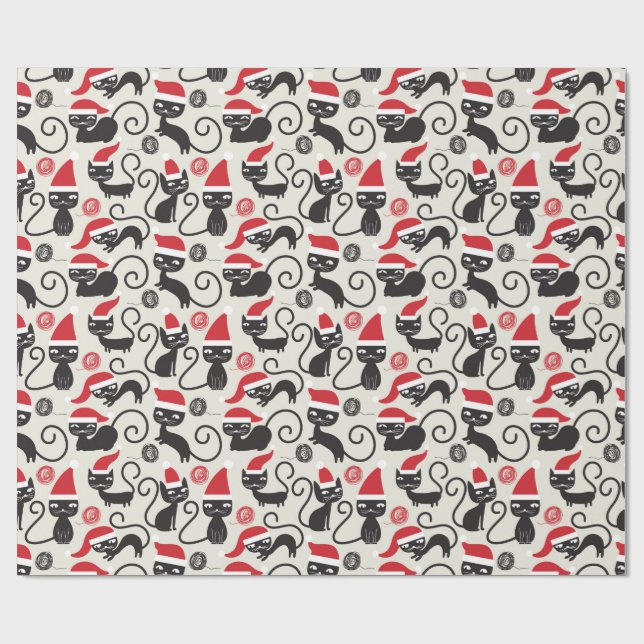 Regalo Gato negro lindo con papel de envolvimiento de San (Superficie plana)