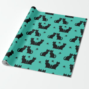 Regalo Gato negro retro Kitty sobre papel de envoltura de