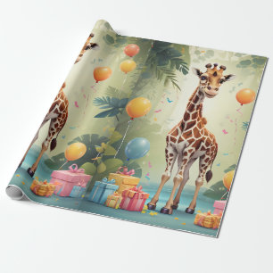 Regalo Girafa y regalos en la jungla   Papel de envolver