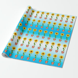 Regalo Girasoles en un papel de embalaje azul de la