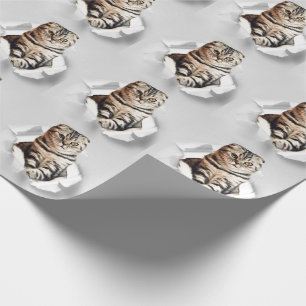Regalo Gracioso Gato Gris recorriendo la ilusión de papel