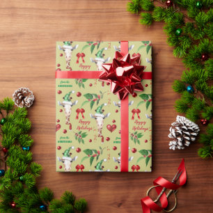 Regalo Gracioso Giraffe Santa Hat Holly Papel de envolvim