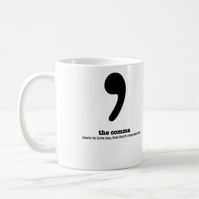 Regalo gramatical del humor de la coma de la taza (Izquierda)