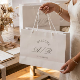 Regalo Grande Bolsa de bienvenida blanca con monograma para boda