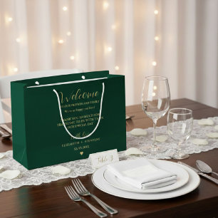 Regalo Grande Bolsa de bienvenida de boda de guión dorado bolsos
