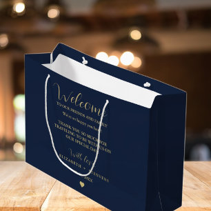 Regalo Grande Bolsa de bienvenida de boda de guión dorado bolsos