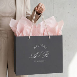 Regalo Grande Bolsa de bienvenida gris oscuro con monograma para