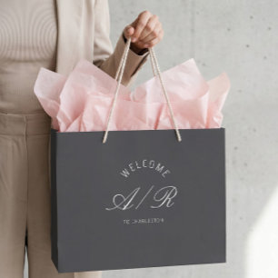 Regalo Grande Bolsa de bienvenida gris oscuro con monograma para