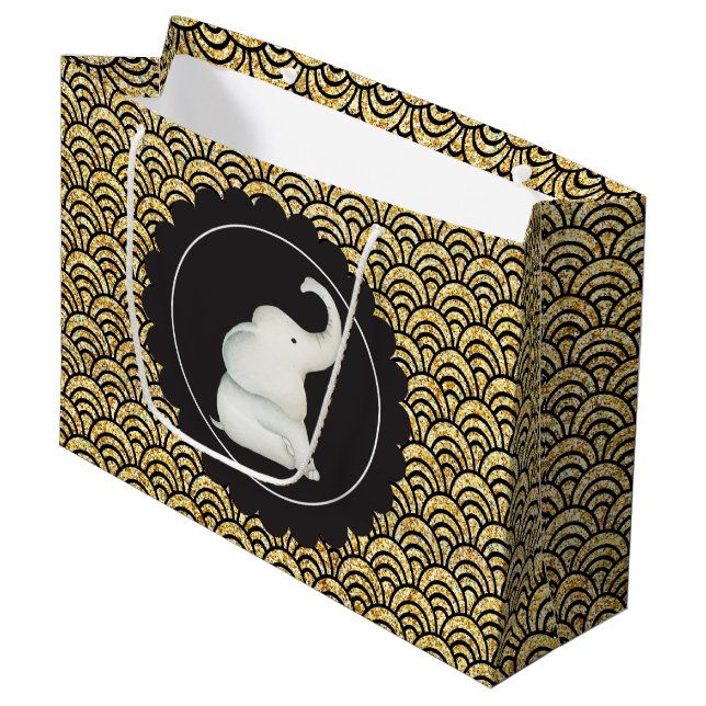 Regalo Grande Bolsa de fiesta de elefantes blancos glitzy (Angulo Anverso)