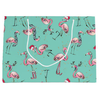 Regalo Grande Bolsa de Navidades Flamingos Santa Hat
