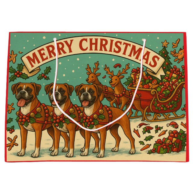 Regalo Grande Bolsa de regalos de perros bóxer de Navidad (Anverso)