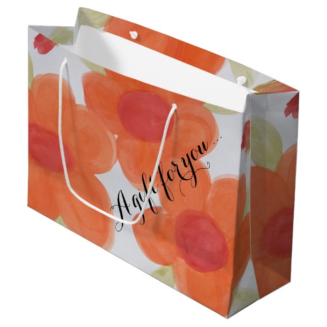 Regalo Grande Bolsa floral de gran Naranja (Angulo Anverso)