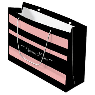 Regalo Grande Bolsa personalizada de papel negro y rosado fronta