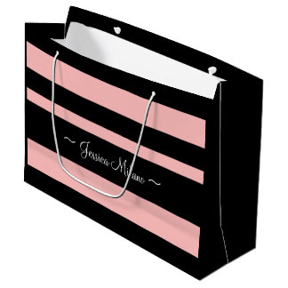 Regalo Grande Bolsa personalizada de papel negro y rosado fronta