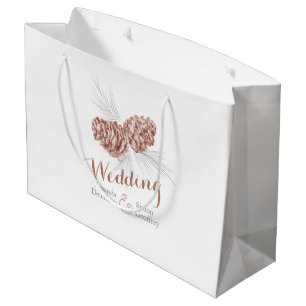 Regalo Grande Dibujo de conos de pino marrón boda gran bolsa de 