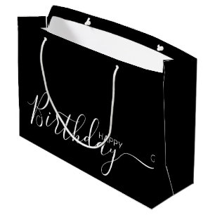 Regalo Grande Feliz cumpleaños Black White Elegant Bolsa de reg